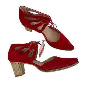 Dorking by Fluchos Red Suede Shoes Pumps Lace-Up Pointed Toe Size 37 US 7 NWT